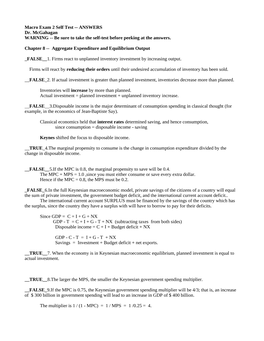 Macro Exam 2 Self Test -- ANSWERS Dr. Mcgahagan WARNING -- Be Sure to Take the Self-Test Before Peeking at the Answers