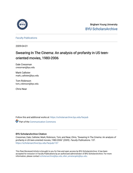 An Analysis of Profanity in US Teen-Oriented Movies, 1980-2006