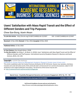 Users' Satisfaction with Mass Rapid Transit and the Effect of Different