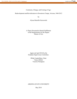 Redevelopment and Revitalization in Downtown Tempe, Arizona, 1960-2012