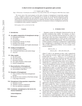 Arxiv:0906.1499V2 [Cond-Mat.Stat-Mech] 3 Dec 2009 II Ocuin Nageeta H Are for Barrier the As Entanglement Conclusion: VIII