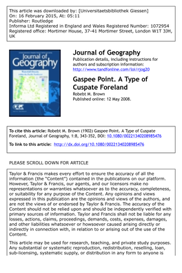 Journal of Geography Gaspee Point. a Type of Cuspate Foreland