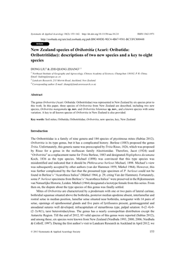 New Zealand Species of Oribotritia (Acari: Oribatida: Oribotritiidae): Descriptions of Two New Species and a Key to Eight Species