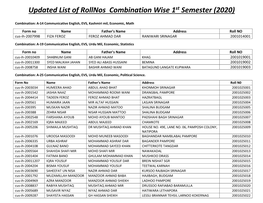 Updated List of Rollnos Combination Wise 1St Semester (2020)