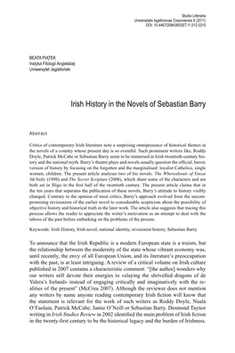 Irish History in the Novels of Sebastian Barry