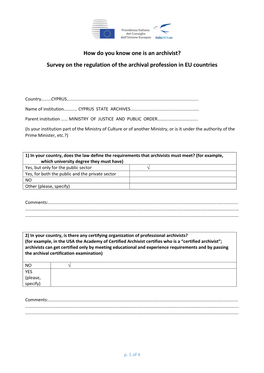 Survey on the Regulation of the Archival Profession in EU Countries