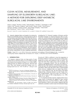 Clean Access, Measurement, and Sampling of Ellsworth Subglacial Lake: a Method for Exploring Deep Antarctic Subglacial Lake Environments