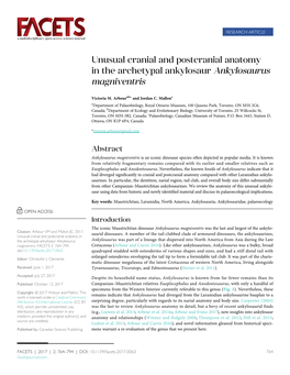 Unusual Cranial and Postcranial Anatomy in the Archetypal Ankylosaur Ankylosaurus Magniventris