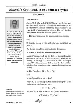 Maxwell's Contributions to Thermal Physics