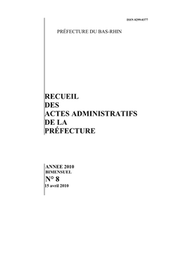 Recueil Des Actes Administratifs De La Préfecture