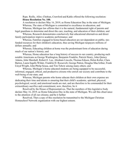 Reps. Reilly, Allor, Chirkun, Crawford and Kahle Offered the Following Resolution: House Resolution No