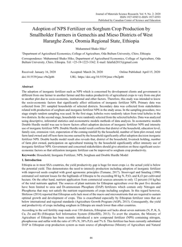 Adoption of NPS Fertilizer on Sorghum Crop Production by Smallholder Farmers in Gemechis and Mieso Districts of West Hararghe Zone, Oromia Regional State, Ethiopia