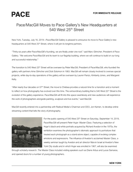Pace/Macgill Moves to Pace Gallery's New Headquarters at 540 West