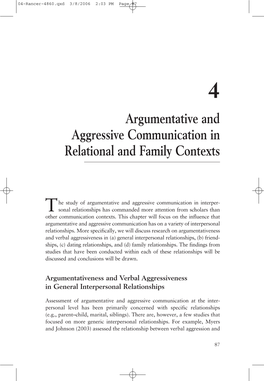 Argumentative and Aggressive Communication in Relational and Family Contexts
