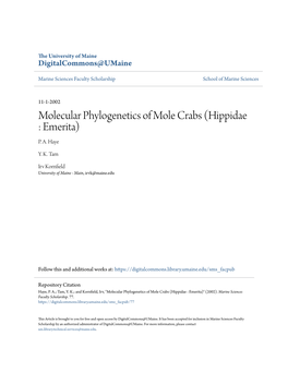 Molecular Phylogenetics of Mole Crabs (Hippidae : Emerita) P