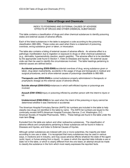 ICD-9-CM Table of Drugs and Chemicals (FY11)