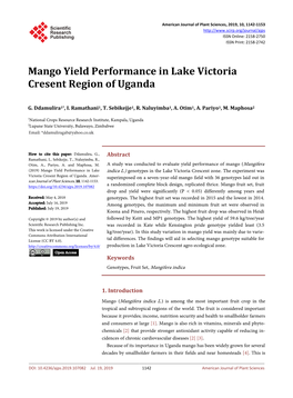 Mango Yield Performance in Lake Victoria Cresent Region of Uganda