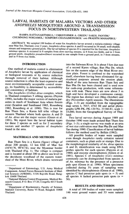 Larval Habitats of Malaria Vectors and Other Anopheles Mosquitoes Around a Transmission Focus in Northwestern Thailand