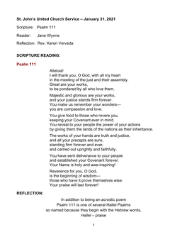 Psalm 111 Reader