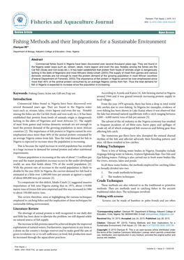 Fishing Methods and Their Implications for a Sustainable Environment Olaniyan RF* Department of Biology, Adeyemi College of Education, Ondo, Nigeria