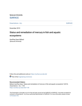 Status and Remediation of Mercury in Fish and Aquatic Ecosystems