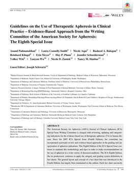 Guidelines on the Use of Therapeutic Apheresis in Clinical