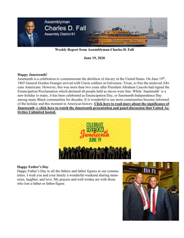 Weekly Report from Assemblyman Charles D. Fall June 19, 2020