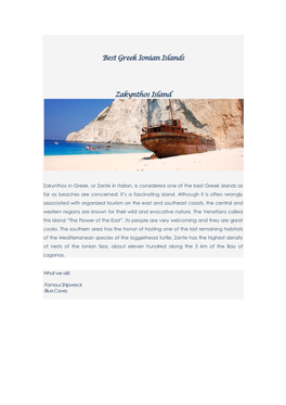 Best Greek Ionian Islands Zakynthos Island