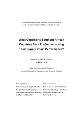 What Constrains Southern African Countries from Further Improving Their Supply Chain Performance?