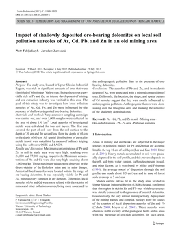 Impact of Shallowly Deposited Ore-Bearing Dolomites on Local Soil Pollution Aureoles of As, Cd, Pb, and Zn in an Old Mining Area