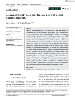 Designing Innovative Solutions for Solar‐Powered Electric Mobility