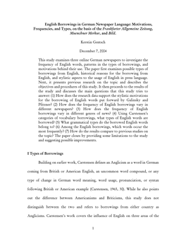 1 English Borrowings in German Newspaper Language: Motivations, Frequencies, and Types, on the Basis of the Frankfurter Allgemei