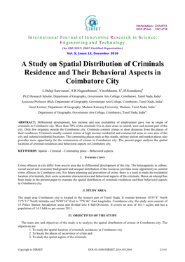 A Study on Spatial Distribution of Criminals Residence and Their Behavioral Aspects in Coimbatore City
