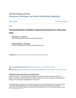 The Development of Modern Corporate Governance in China and India