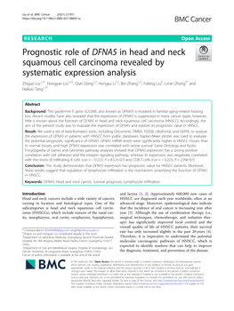 Prognostic Role of DFNA5 in Head and Neck Squamous Cell Carcinoma