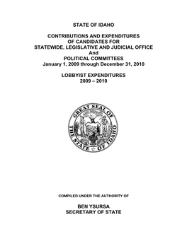 State of Idaho Contributions and Expenditures Of
