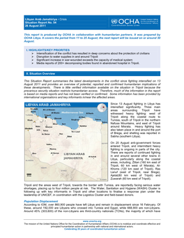 Libyan Arab Jamahiriya • Crisis Situation Report No. 54 26 August 2011