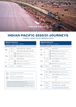 Indian Pacific 2020/21 Journeys 1 April 2020 to 31 March 2021