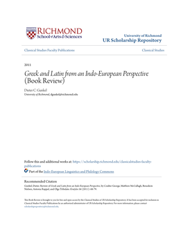 <Em>Greek and Latin from an Indo-European Perspective</Em