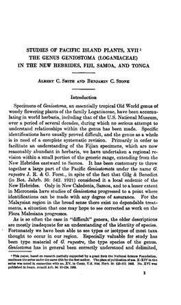 Studies of Pacific Island Plants. Xvii I the Genus Geniostoma (Loganiaceae) in the New Hebrides