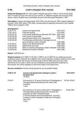 C WL Lister's Hospital, Hull, Records 1614-1869