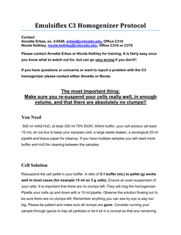 Emulsiflex C3 Homogenizer Protocol