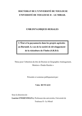 LE MIRAIL UMR DYNAMIQUES RURALES L'état Et La Paysanne