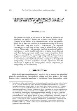 The Use of Coercive Public Health and Human Biosecurity Law in Australia: an Empirical Analysis