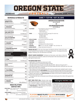 Official Game Notes #Gobeavs Schedule & Results Game 7