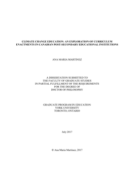 Climate Change Education: an Exploration of Curriculum Enactments in Canadian Post-Secondary Educational Institutions