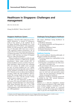 Healthcare in Singapore: Challenges and Management