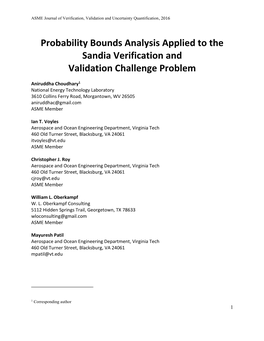 Probability Bounds Analysis Applied to the Sandia Verification and Validation Challenge Problem