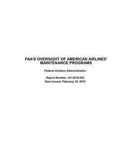 FAA's Oversight of American Airlines' Maintenance Programs