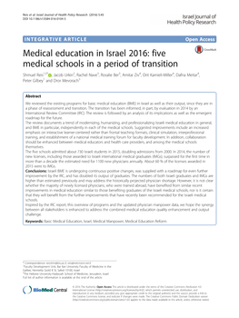 Medical Education in Israel 2016